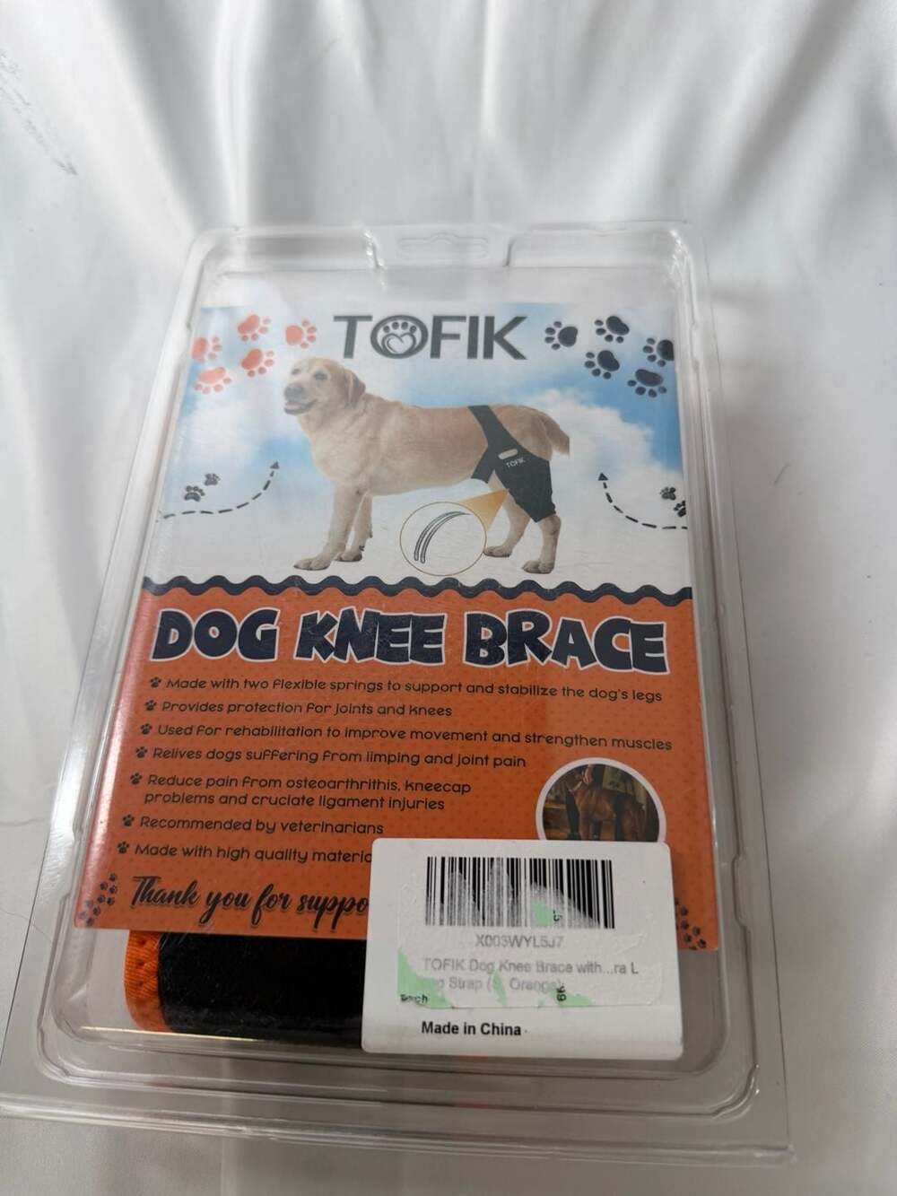 TOFIK Dog Knee Brace with Long Strap Orange Size L